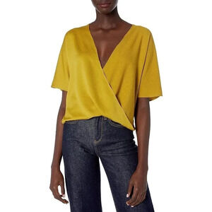 FRENCH CONNECTION Size 8 Alessia‎ Satin Citron Wrap Top Short Sleeve